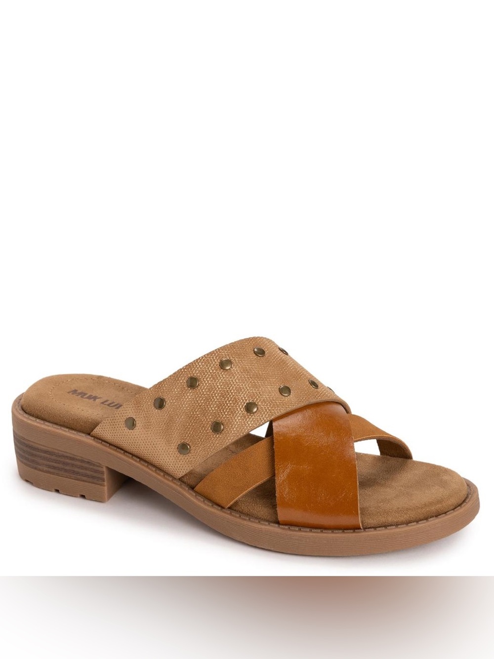 Muk Luks Tan Studded Crossover Slide Sandal